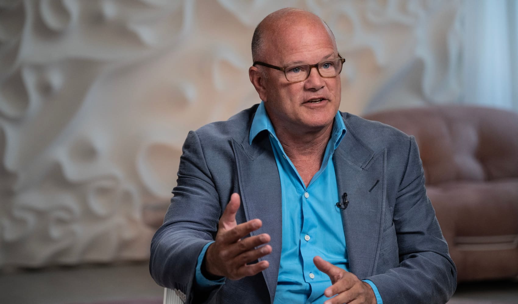 Michael Novogratz, founder and chief executive officer of Galaxy Digital LP, left, during an interview on an episode of Bloomberg Wealth with David Rubenstein in New York, US, on Wednesday, July 26, 2023.