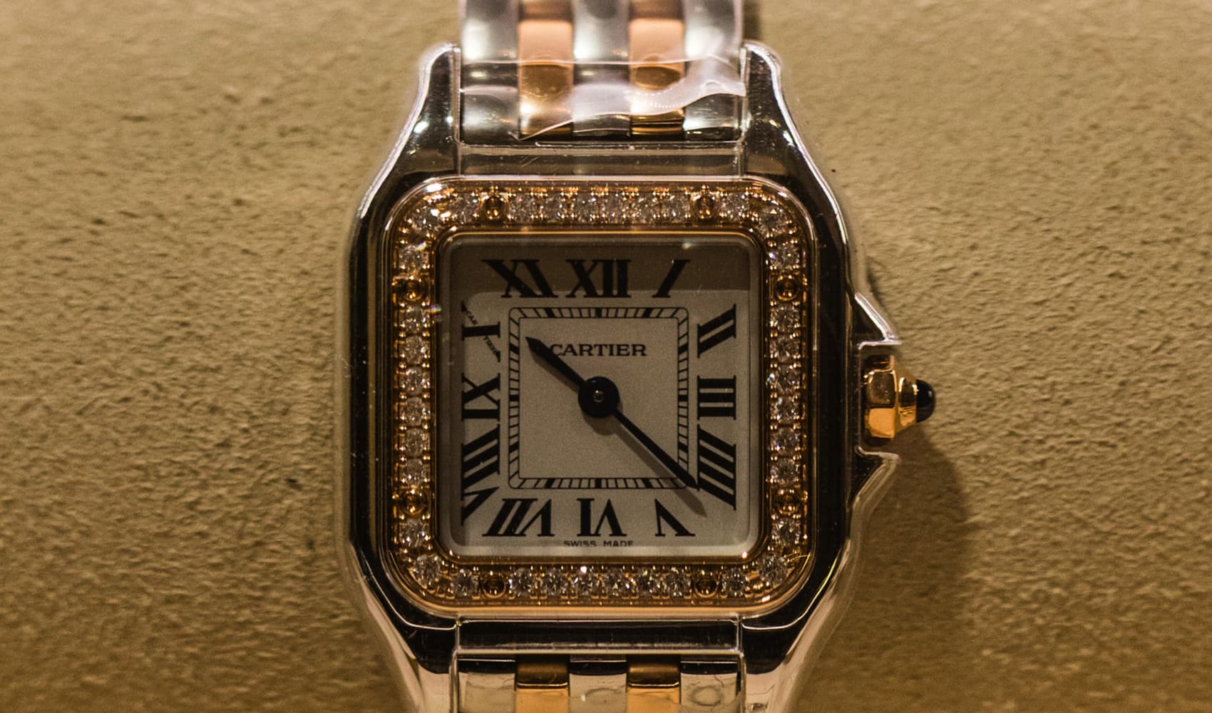 A Cartier de Panthere wristwatch on display at a Cartier luxury goods store, operated by Cie. Financiere Richemont.