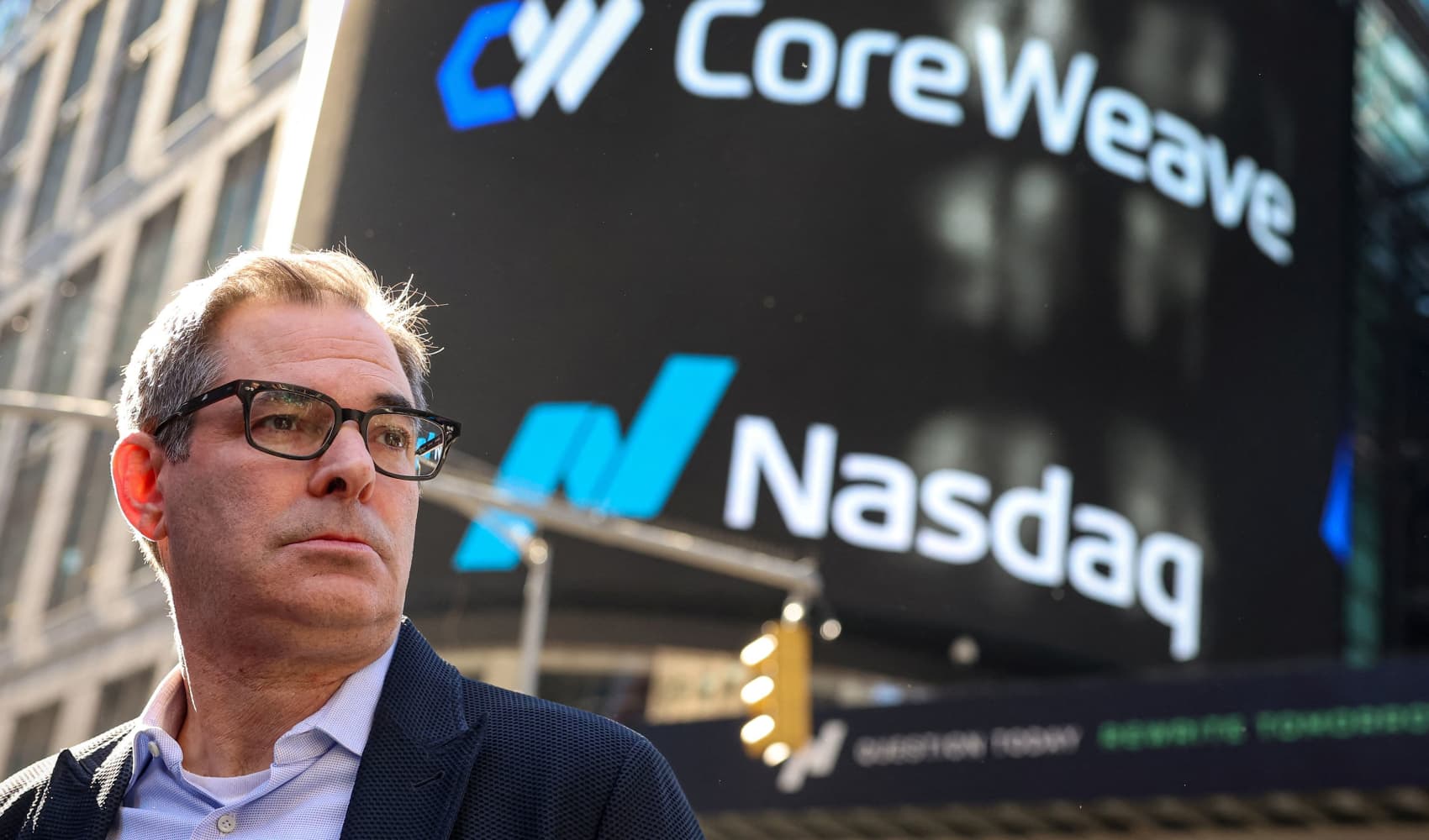 Michael Intrator, founder and CEO of CoreWeave Inc., Nvidia-backed cloud services provider, attends his company’s IPO at the Nasdaq Market in New York City on March 28, 2025.